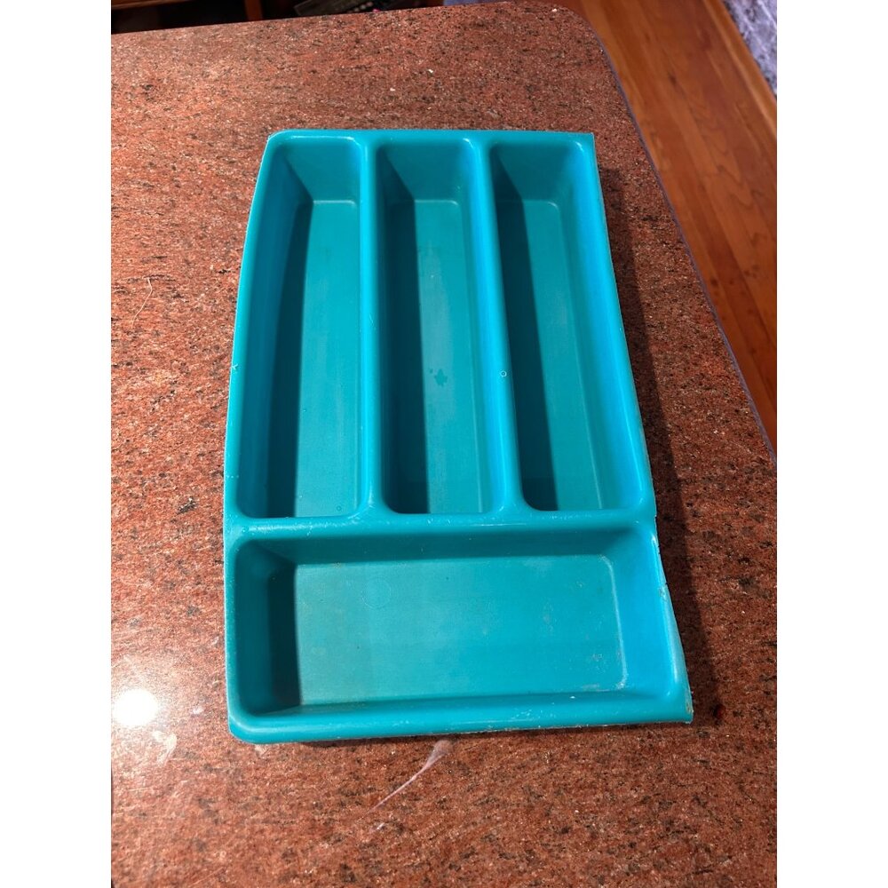 Mid Century Turquoise Cutlery Tray Frem Corp. Vintage Plastic Retro Kitchen